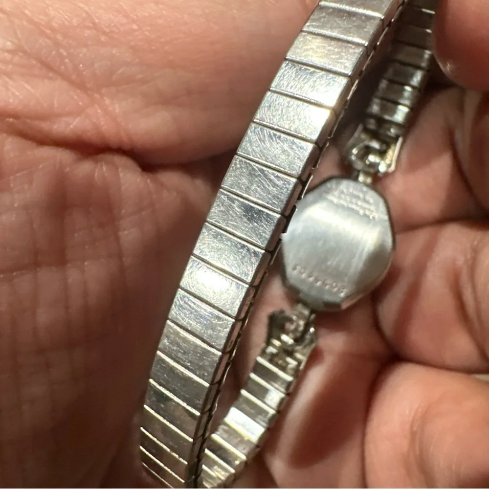 RUNS 1966 Ladies' Swiss Bulova Watch N6 10K RGP Bezel Blue Stick Mechanical Wind